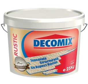 Tencuiala decorativa siliconica Decomix K15 Rustic, aspect bob de orez, granulatie 1,5mm, exterior, alb, 25 kg